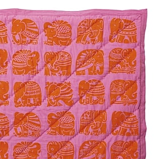 Tangerine Elephant Quilt in Fuchsia and Orange. SerenaandLily.com