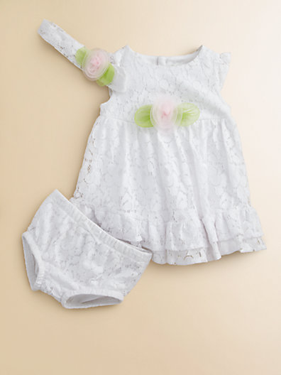 Infant's Lace Rosette Dress, Headband & Bloomers Set. Saks Fifth Avenue