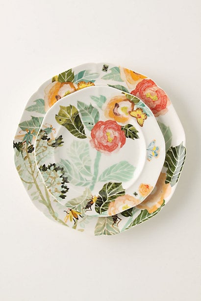 Watercolor Petals Dinnerware: Dinner Plate and Salad Plate in Celadon. Anthropologie