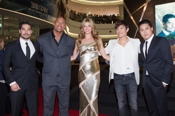  SEOUL, SOUTH KOREA - MARCH 11: (L-R) Actors D.J Cotrona, Dwayne Johnson, Adrianne Palicki, Lee Byung-Hun and director Jon M. Chu pose for meida during the 'G.I. Joe - Retaliation' Seoul World Premiere at Times Square on March 11, 2013 in Seoul, South Korea. (Photo by Han Myung-Gu/Getty Images for Paramount Pictures)