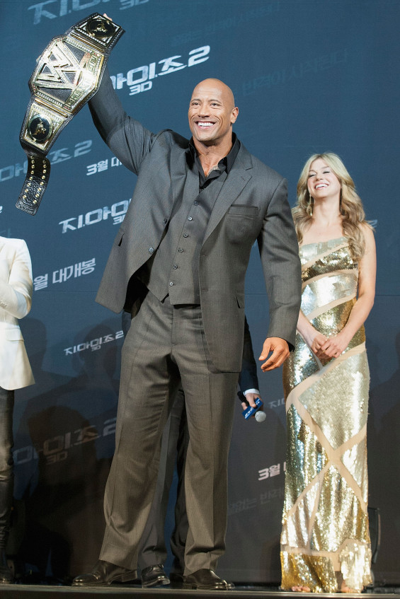 SEOUL, SOUTH KOREA - MARCH 11: Actor Dwayne Johnson attends during the 'G.I. Joe - Retaliation' Seoul World Premiere at Times Square on March 11, 2013 in Seoul, South Korea. (Photo by Han Myung-Gu/Getty Images for Paramount Pictures)