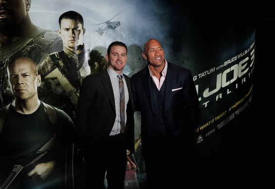  LONDON, ENGLAND - MARCH 18: (L-R) Channing Tatum and Dwayne Johnson attend the UK premiere of 'G.I. Joe: Retaliation' at The Empire Leicester Square on March 18, 2013 in London, England.. (Photo by Gareth Cattermole/Getty Images)