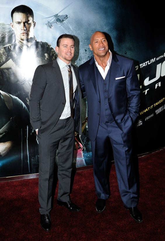 LONDON, ENGLAND - MARCH 18: (L-R) Channing Tatum and Dwayne Johnson attend the UK premiere of 'G.I. Joe: Retaliation' at The Empire Leicester Square on March 18, 2013 in London, England.. (Photo by Gareth Cattermole/Getty Images) 