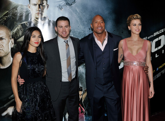  LONDON, ENGLAND - MARCH 18: (L-R) Elodie Yung, Channing Tatum, Dwayne Johnson and Adrianne Palicki attend the UK premiere of 'G.I. Joe: Retaliation' at The Empire Leicester Square on March 18, 2013 in London, England. (Photo by Gareth Cattermole/Getty Images) 