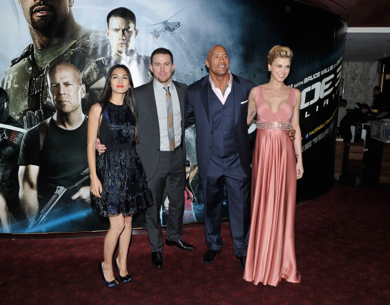  LONDON, ENGLAND - MARCH 18: (L-R) Elodie Yung, Channing Tatum, Dwayne Johnson and Adrianne Palicki attend the UK premiere of 'G.I. Joe: Retaliation' at The Empire Leicester Square on March 18, 2013 in London, England. (Photo by Gareth Cattermole/Getty Images) 