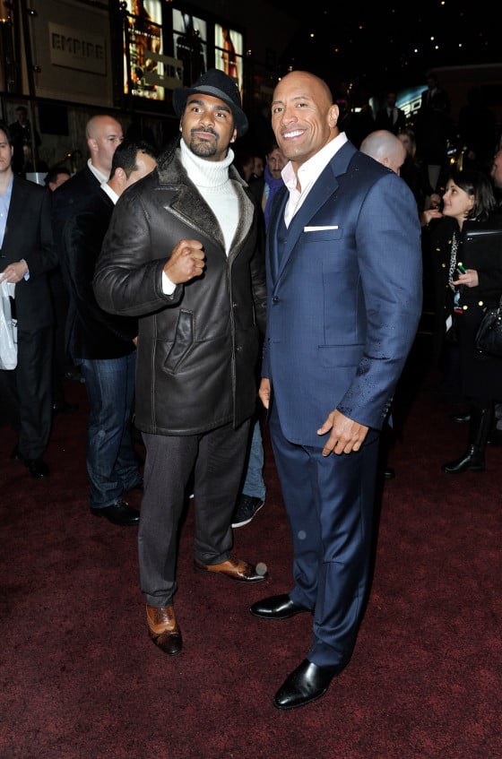  LONDON, ENGLAND - MARCH 18: (L-R) David Haye and Dwayne Johnson attend the UK premiere of 'G.I. Joe: Retaliation' at The Empire Leicester Square on March 18, 2013 in London, England. (Photo by Gareth Cattermole/Getty Images) 