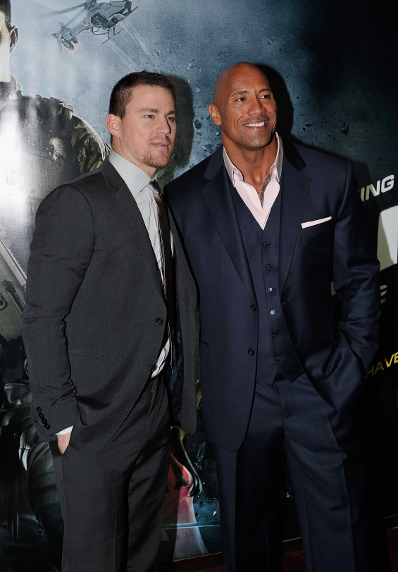  LONDON, ENGLAND - MARCH 18: (L-R) Channing Tatum and Dwayne Johnson attend the UK premiere of 'G.I. Joe: Retaliation' at The Empire Leicester Square on March 18, 2013 in London, England.. (Photo by Gareth Cattermole/Getty Images)