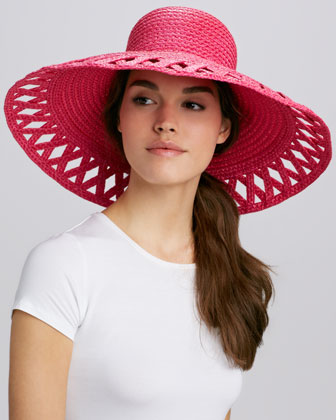 Eric Javits Maribel Wide-Brim Squishee Hat in Fuchsia. 