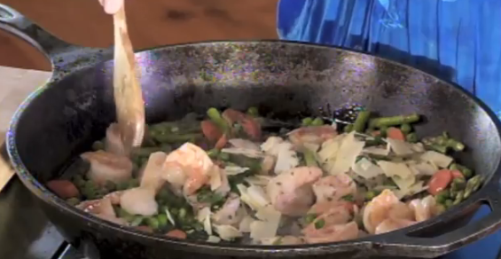The Pioneer Woman Ree Drummond added fresh Parmesan to her already delicious spring stir fry recipe!