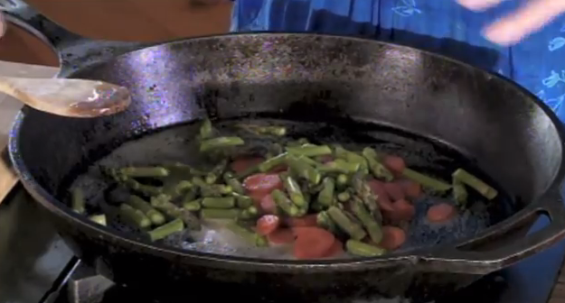 The Pioneer Woman sauteed fresh carrots and asparagus from her garden in a skillet with Land O' Lakes butter.