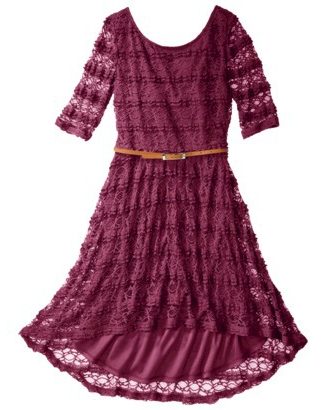 Xhilaration Juniors Belted Lace Fit and Flare dress in Rosewood, Deep Olive or Cream. Target