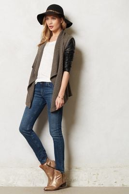 Faloria COtton & Leather Cardigan in Dark Grey and Black. Anthropologie