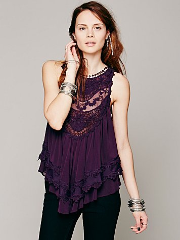 Free People Crochet Lace Nightingale Top in Aubergine or Ivory 