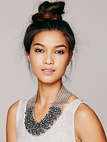 Noir Cluster Crystal Beaded Bib Necklace in Smoke Grey 