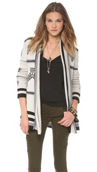 BB Dakota Rolly Cardigan in Oatmeal and Black. Shopbop