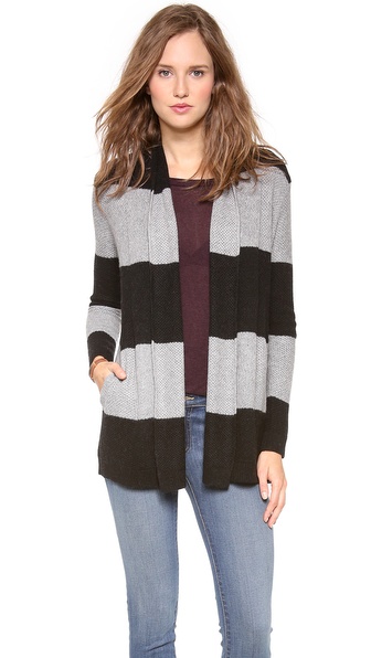 Splendid Soft Knit Honeycomb Rugby Cardigan in Black and Gray. Shopbop