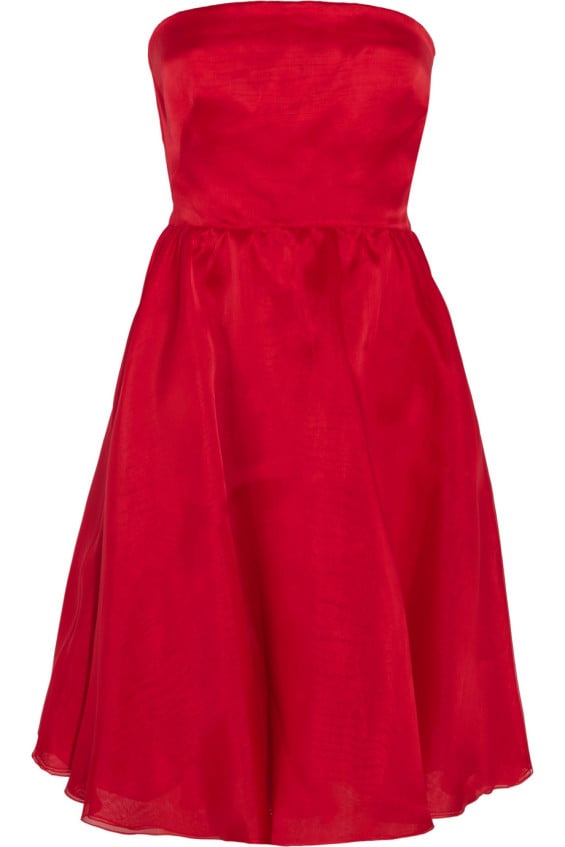 VALENTINO Silk-organza strapless dress in red