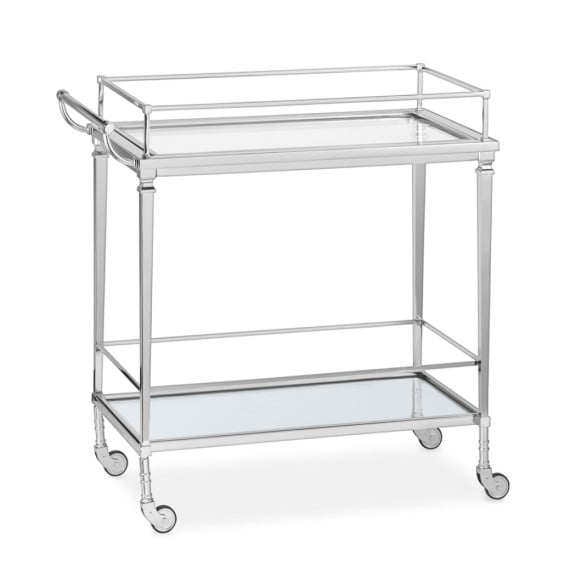 Cosmopolitan Bar Cart with Glass Top, Polished Nickel