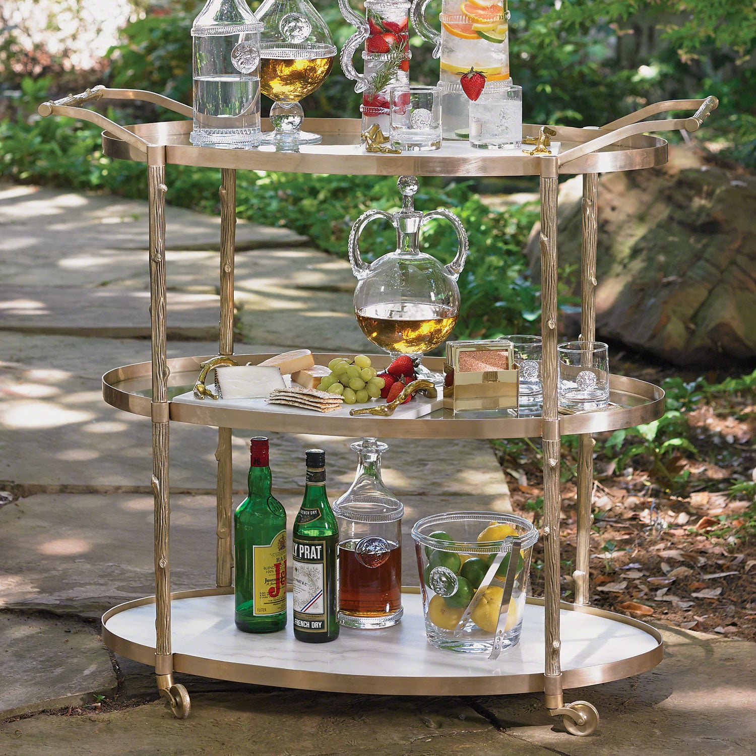 Global Views Brass Arbor Bar Cart White Marble chic bar carts