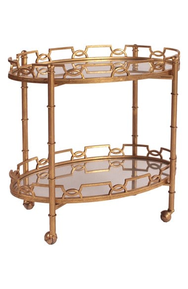 HOWARD ELLIOTT COLLECTION TWO-TIER METAL BAR CART in Gold