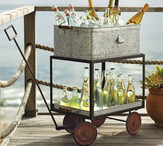 Pottery Barn GALVANIZED METAL ROLLING WAGON PARTY BUCKET