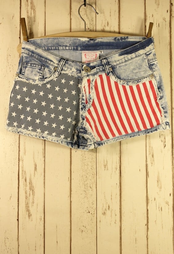 American Flag Washed Denim Shorts. Chicwish