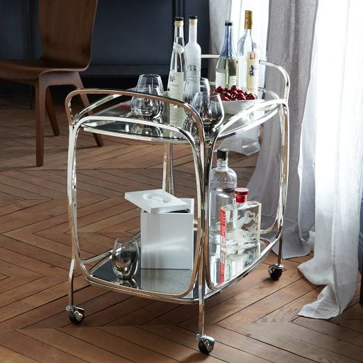 Foxed Mirror Boxy Bar Cart. West Elm