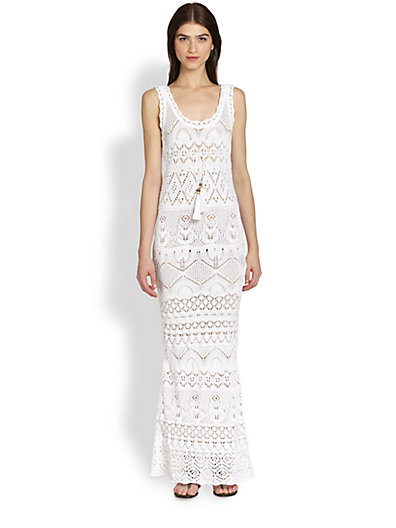 Emilio Pucci Sleeveless Crochet-Knit Maxi Dress in White