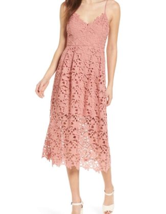ASTR THE LABEL Lace Midi Dress Dark Blush Pink bridal shower dresses