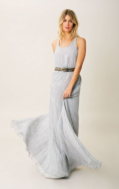 Love Shack Fancy SILK RACERBACK FANCY MAXI DRESS in black and white.