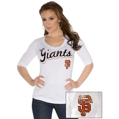 Touch By Alyssa Milano San Francisco Giants Ladies End Line Three-Quarter Sleeve V-Neck T-Shirt