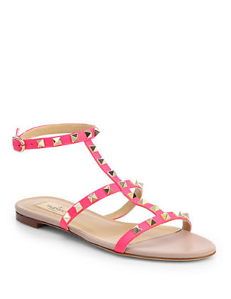 Fuchsia Valentino Rockstud Leather Gladiator Sandals