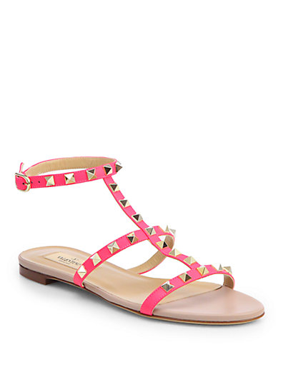 Fuchsia Valentino Rockstud Leather Gladiator Sandals