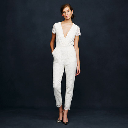 J.Crew Eyelash lace jumpsuit Eyelash lace jumpsuit Eyelash lace jumpsuit Eyelash lace jumpsuit Eyelash lace jumpsuit PRODUCT DETAILS Who says you have to wear a gown on your big day? This jumpsuit is a fun alternative to traditional bridal looks, but it's still feminine and pretty in delicate lace (we sourced it from a family-owned Rhode Island-based mill that's been making lace since 1859). We love the little details like sheer sleeves and pockets for extras like lipstick or tissues. Plus, it's finished with bows down the back to tie everything together. Even better? It's a versatile style you can wear to many fêtes after you say "I do." Cotton/nylon/rayon. Back zip with bow-closure details. On-seam pockets. Lined. Dry clean. Import. Online only. EYELASH LACE JUMPSUIT item 09683