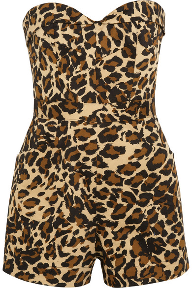 Tamara Mellon Leopard Print Stretch Cotton Twill Playsuit