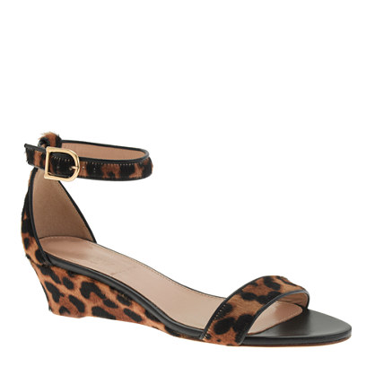 J. Crew COLLECTION LILLIAN CALF HAIR LOW WEDGES item 75613 in Hazelnut Leopard