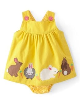 Mini Boden Appliqué Button Strap Easter Bunny Dress (Baby Girls)
