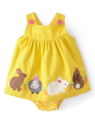 Mini Boden Appliqué Button Strap Easter Bunny Dress (Baby Girls)