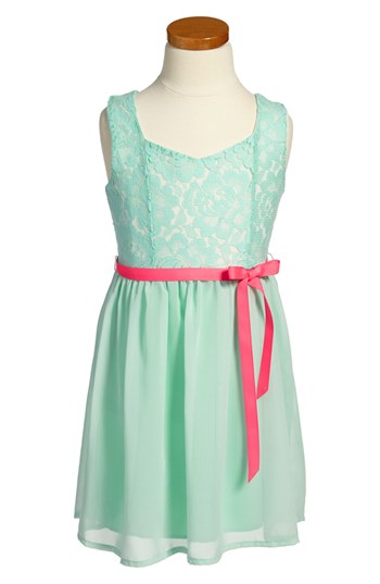 Zunie Lace & Chiffon Cutout Dress (Little Girls & Big Girls) in Mint Green