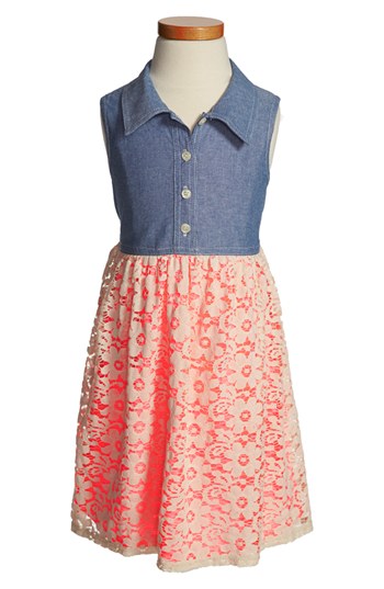 Zunie Chambray & Lace Dress (Little Girls & Big Girls)