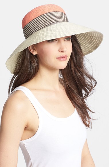 Laundry by Shelli Segal 'Nicole' Floppy Hat in Coral and Stripes