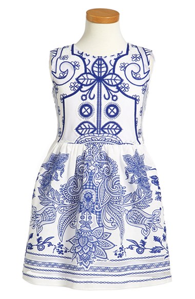 Halabaloo Flowery Blue China Print Party Dress (Little Girls)