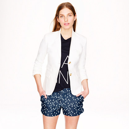J.Crew Scallop-pocket short in chambray sailboats Scallop-pocket short in chambray sailboats Scallop-pocket short in chambray sailboats PRODUCT DETAILS Scallop-trimmed pockets give these chambray shorts a sweet vibe. And the quirky sailboat print doesn't hurt either (we used a special process to bleach the pattern out of the fabric, rather than printing on top of it). City fit—our lowest rise. Sits just above hip. 3" inseam. Cotton. Zip fly. Slant pockets. Machine wash. Import. SCALLOP-POCKET SHORT IN CHAMBRAY SAILBOATS item a5020 in Indigo Multi