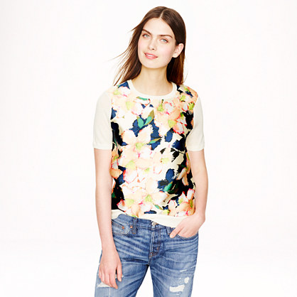J.Crew MERINO SILK-PANEL SWEATER IN COVE FLORAL item a5245