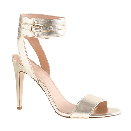 J. Crew METALLIC LEATHER ANKLE-CUFF SANDALS item a5328 in Metallic Platinum