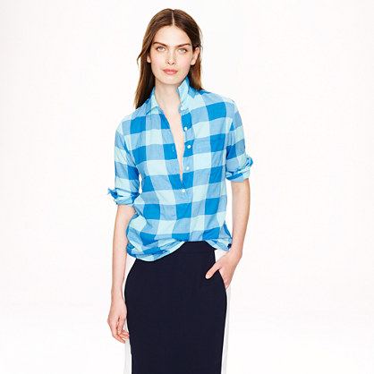 J.Crew POPOVER IN BLUE BUFFALO CHECK item a5394