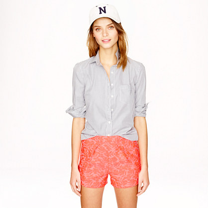  Tap short in neon coral jacquard Tap short in neon coral jacquard Tap short in neon coral jacquard PRODUCT DETAILS In a superbright neon jacquard that we developed specially from a vintage pattern, this lightweight tap short feels just right for summer. Its high-waisted feminine silhouette is finished with front pleats and a back zip for a spot-on fit. Sits at waist. 3" inseam. Cotton/poly/nylon. Back zip. On-seam pockets. Dry clean. Import. This color really pops, but you can't tell just how vibrant it is until you see it in person. TAP SHORT IN NEON CORAL JACQUARD item a6066