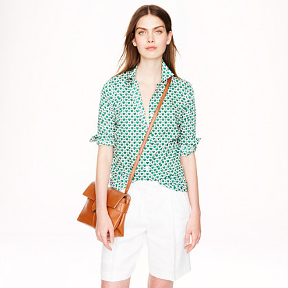 J.Crew PERFECT SHIRT IN HONEYPIE PRINT item a6376 in deep green or cobalt blue
