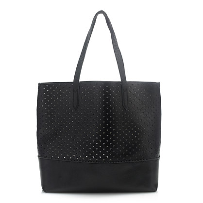  Downing tote in heart perforated leather Downing tote in heart perforated leather Downing tote in heart perforated leather PRODUCT DETAILS Roomy and easy in soft leather that we perforated all over with tiny hearts. You're going to want to carry it everywhere. 9" handle drop. 13 1/2"H x 13 1/2"W x 6 1/4"D. Leather. Import. DOWNING TOTE IN HEART PERFORATED LEATHER