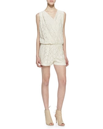 Cusp by Neiman Marcus Sleeveless Crochet Lace Short Jumpsuit